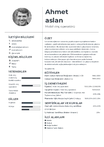 Vinç Operatörü Cv Örnekleri cv indir